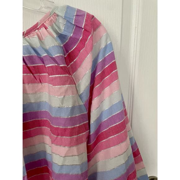 J. Crew Peasant Top in Metallic Pastel Stripe Pink Purple Size Small New - Picture 9 of 14